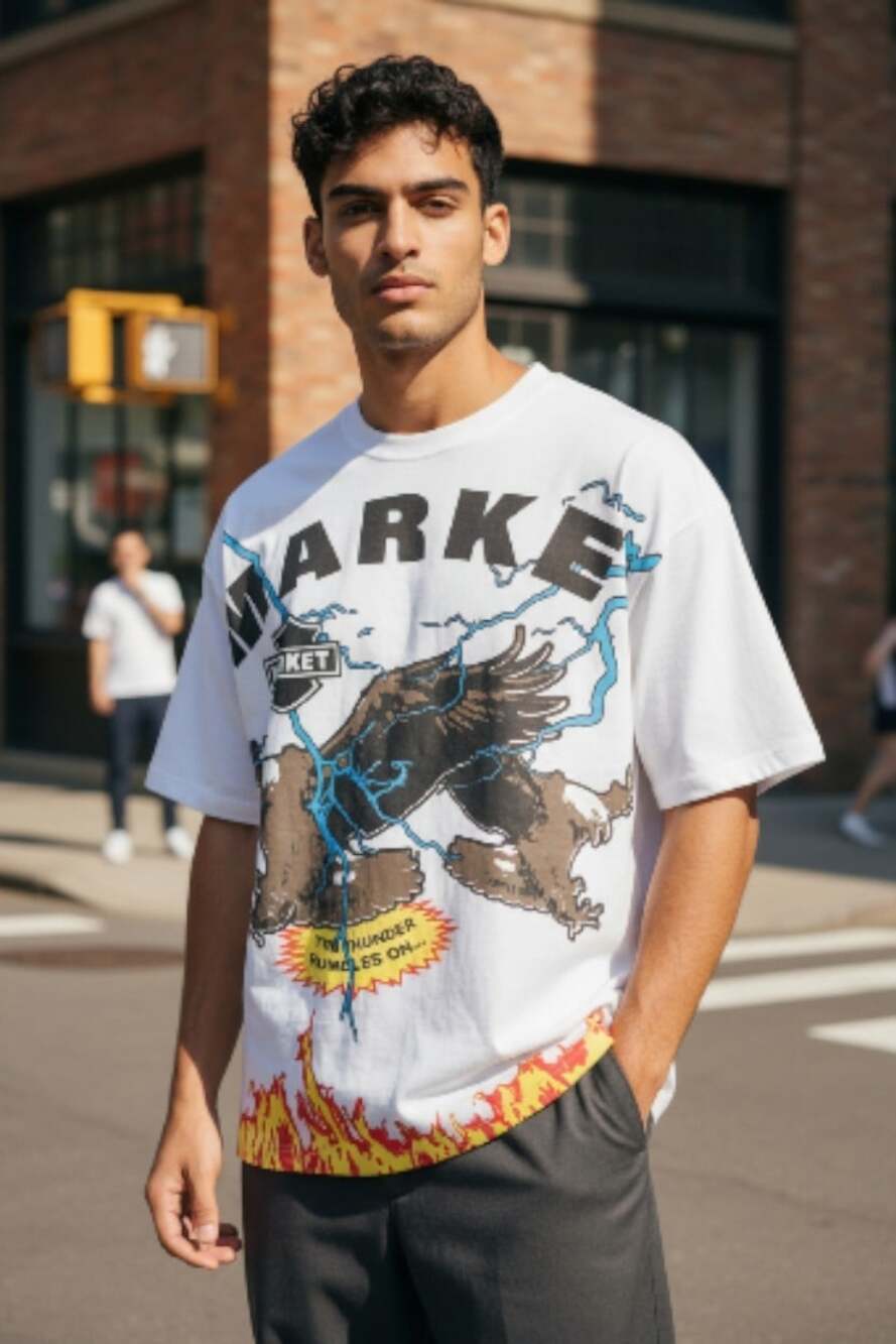 Market Men’s Large Cotton Eagle Thunder Graphic Tee Streetwear Excellent D30